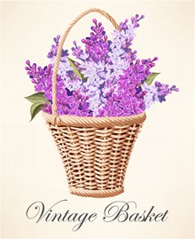装满紫丁香的花篮矢量图片