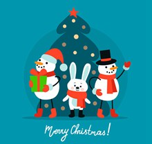 可爱圣诞雪人和兔子矢量图片