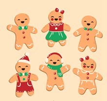 6款可爱笑脸圣诞节姜饼人图矢量下载