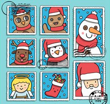 8款彩绘圣诞节邮票矢量下载