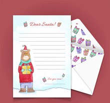 彩绘熊圣诞节信封和信纸图矢量图片