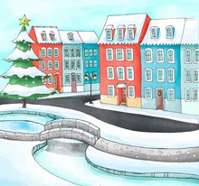 彩绘雪后圣诞城市风景矢量图片