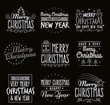 9款白色圣诞和新年快乐艺术字图矢量图片