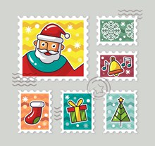 6款创意彩色圣诞节邮票矢量图
