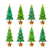 8款绿色圣诞树盆栽矢量图