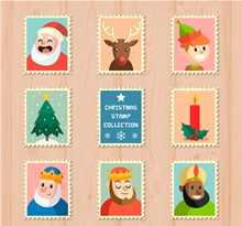 8款可爱圣诞元素邮票矢量图片