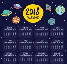 2018年彩绘宇宙元素年历图矢量图下载