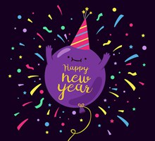 紫色气球新年贺卡矢量素材