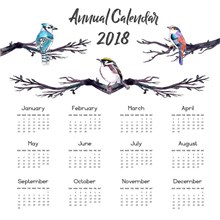彩绘树枝鸟2018年年历图矢量素材