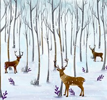 水彩绘森林里的3只驯鹿图矢量下载