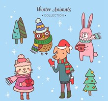 4款可爱冬装动物矢量素材
