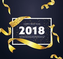 2018年金色丝带新年贺卡矢量图下载