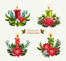 4款彩绘圣诞节蜡烛矢量图下载