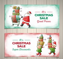 2款彩绘圣诞节销售banner矢量图
