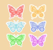 6款彩色花纹蝴蝶贴纸图矢量