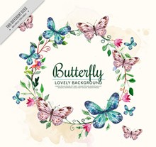 彩绘花环和蝴蝶矢量图