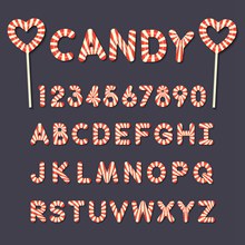 26个糖果大写字母和10个数字图矢量图片
