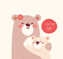 卡通拥抱的母子熊矢量图片