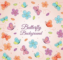 彩绘蝴蝶和花朵无缝背景图轨迹矢量下载