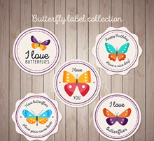5款圆形彩色蝴蝶标签矢量图片