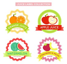 4款新鲜水果果汁标签矢量