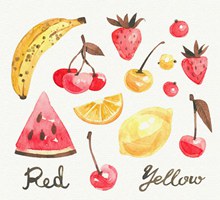 13款彩绘黄色和红色水果图矢量图下载