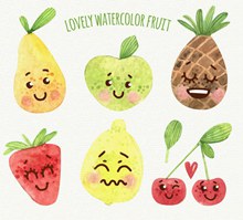 6款水彩绘表情水果矢量图