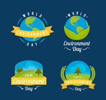 4款创意世界环境日标签矢量图片