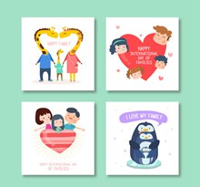 4款创意国际家庭日快乐卡片矢量下载