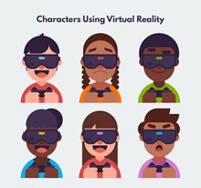 6款戴VR头显的人物头像图矢量图片