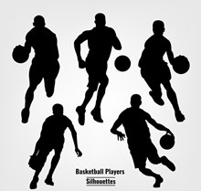 5款动感篮球人物剪影图矢量图