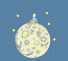 彩绘坐在月球上的男子图矢量下载