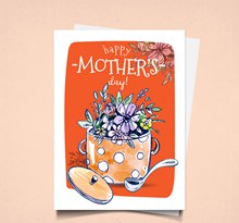 手绘汤锅里的花束母亲节祝福卡图矢量下载
