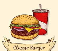 彩绘美味汉堡包和可乐图矢量下载