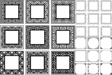 黑白效果方形花纹边框装饰矢量图