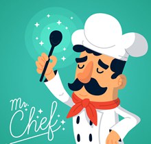 卡通举勺子的男厨师图矢量