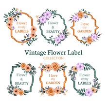 6款复古花卉装饰标签矢量图下载