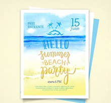 水彩绘夏季沙滩派对宣传单设计图矢量图