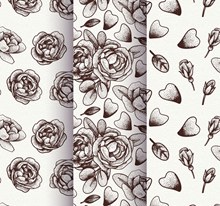 3款手绘无色玫瑰花无缝背景图矢量素材