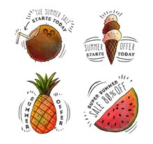 4款彩绘夏季食物促销标签图矢量素材