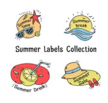 4款彩绘夏季标签设计图矢量图
