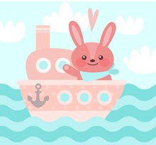 卡通坐船的兔子矢量