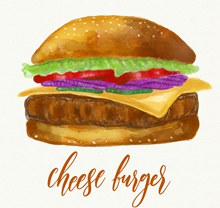 水彩绘美味芝士汉堡包图矢量图下载