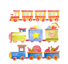 3款水彩绘玩具小火车矢量图下载