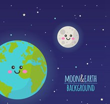 可爱笑脸地球和月亮矢量下载