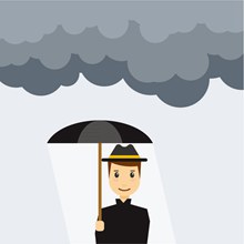 创意雨天打伞的黑衣男子图矢量图下载