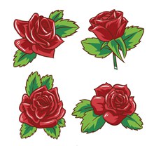 4款美丽红玫瑰花矢量
