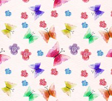水彩绘花卉和蝴蝶无缝背景图矢量图片