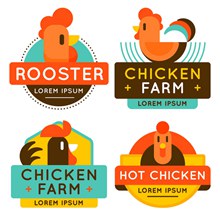 4款彩色养鸡场标签矢量