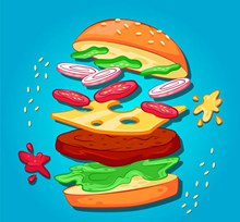 彩绘美味动感汉堡包矢量下载